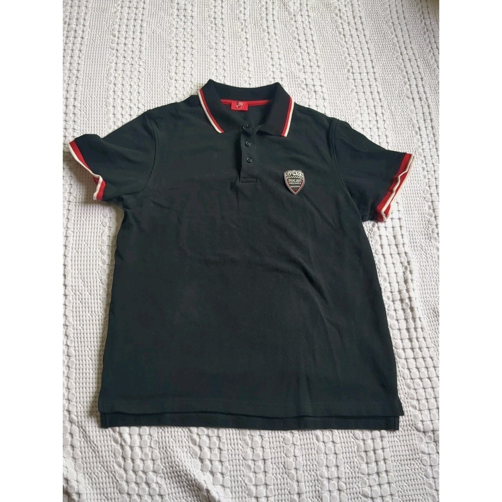 Ducati Polo Meccanica Racing Polo Shirt Lg Fits Med Stripes Black Short Sleeve